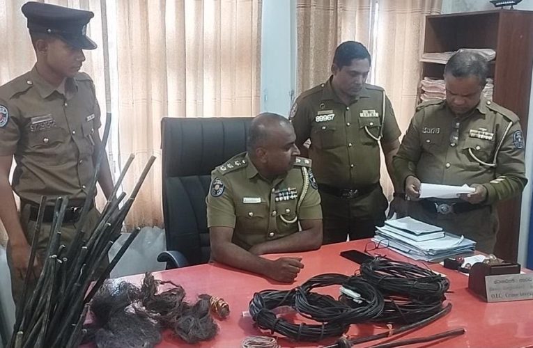 ටෙලිකොම් රැහැන් කපා තඹ කම්බි සොරකම් කළ බව කියන දෙදෙනෙක් අත්අඩංගුවට.